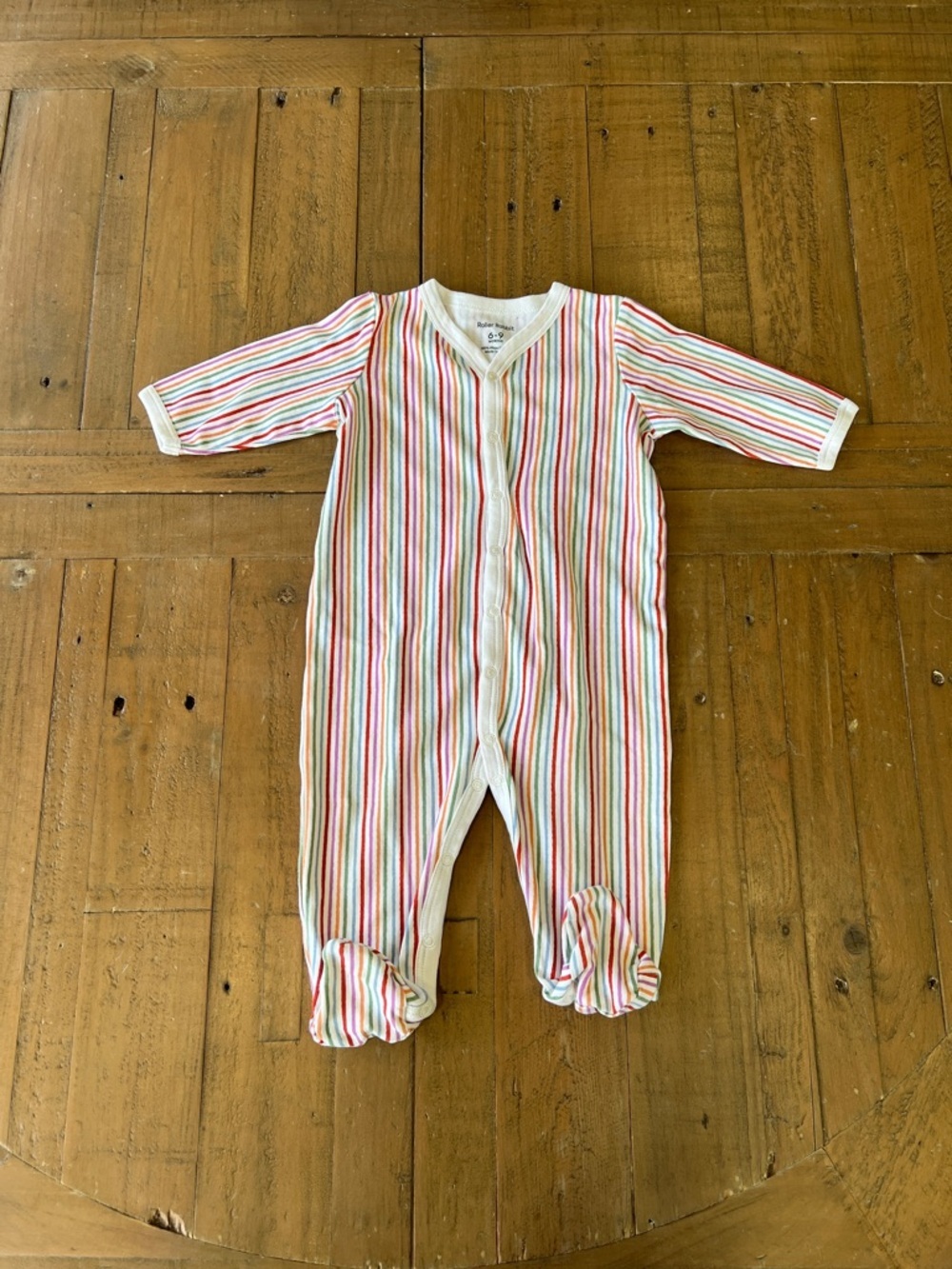 Roller rabbit colorful stripe footed one piece pajamas 6-9 months